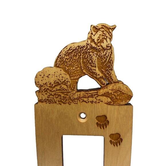 Bear Wooden Etched Electric Switch Plate Cover Cabin Man Cave Outdoor Decor - Picture 2 of 6
